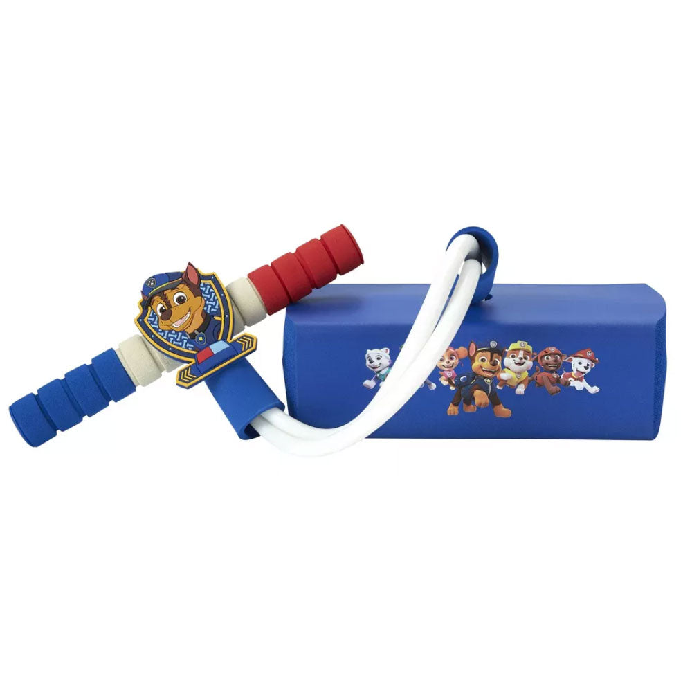 The Paw Patrol Flybar (Chase) is a blue foam toy with red and blue handles, featuring Chase, Marshall, and Skye on the side and Chase’s badge on the handlebars.