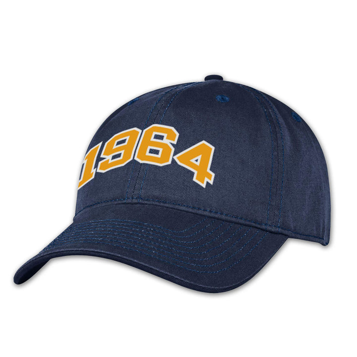 The 1964 Civil Rights Cap features large yellow "1964" numbers with a white outline on navy blue, honoring a pivotal year in history—a stylish choice for anyone seeking a civil rights hat.