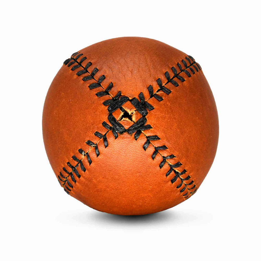 The Lemon Ball Vintage Leather Baseball features prominent black X-pattern stitching and a classic design, making it a perfect addition for any collectible baseball enthusiast.