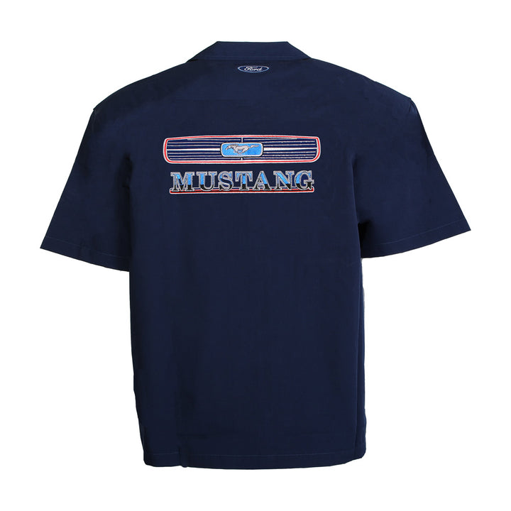 Show off your love for classic cars with the officially licensed Ford Mustang Pit Shirt. This navy blue short-sleeve shirt features a bold Mustang grille design and MUSTANG lettering on the back, complete with a small Ford logo above—perfect for any fan of the iconic muscle car.