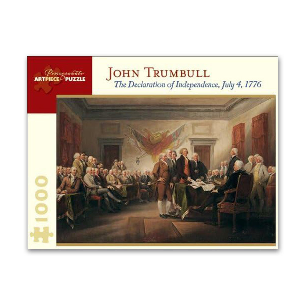 Box for the Declaration of Independence 1000 Piece Puzzle, featuring John Trumbull’s iconic painting of key figures signing the historic document. This educational jigsaw beautifully depicts the July 4, 1776 scene in a grand setting.