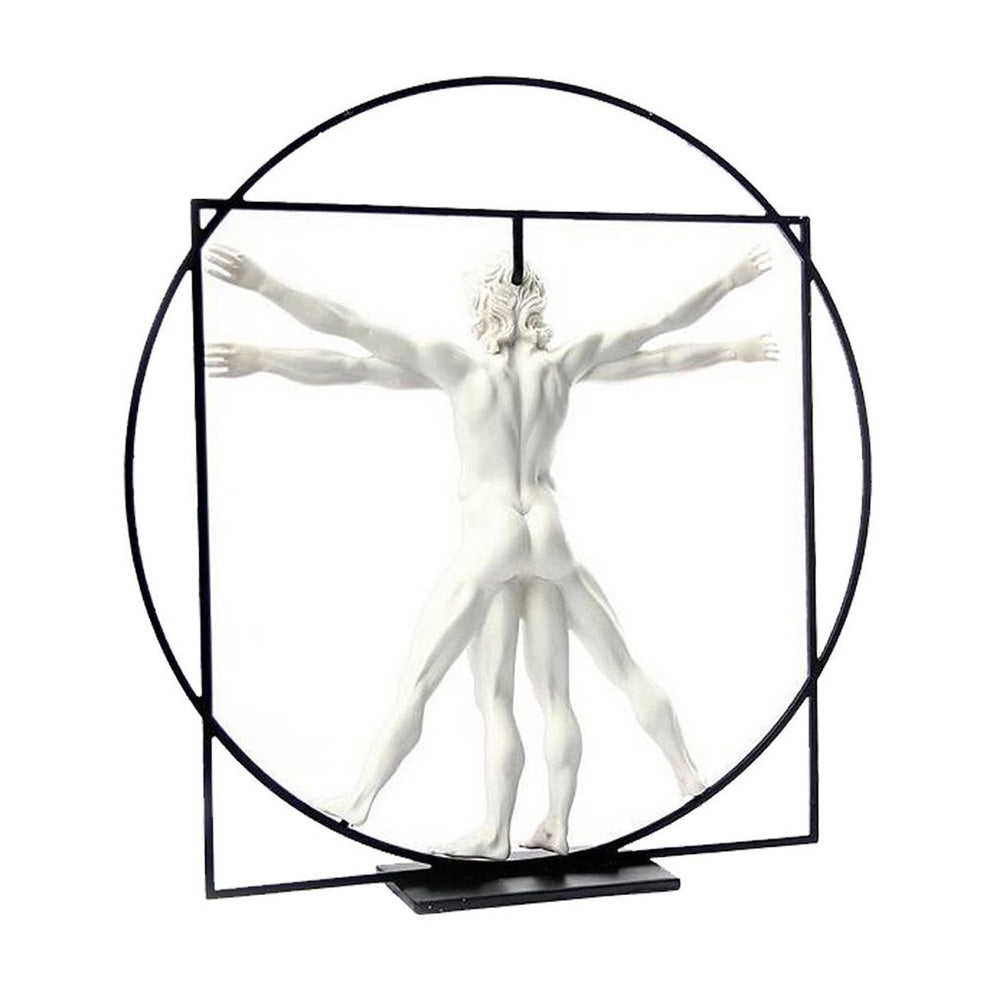 The Da Vinci Vitruvian Universal Man Figure shows a nude male with multiple arms and legs inside a black square and circle, viewed from the back. Inspired by Leonardo da Vinci, it's part of the Parastone Mouseion 3D Collection.