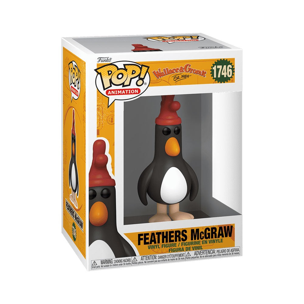 The Feathers McGraw Funko Pop! vinyl figure comes in its original yellow and white box with a clear window, labeled as collectible #1746.