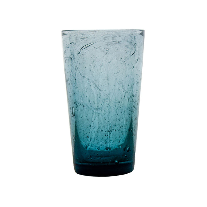The Pint Glass - Recycled is a blue-tinted, transparent tumbler with small bubbles and a textured surface, hand-crafted from recycled glass and displayed on a white background.