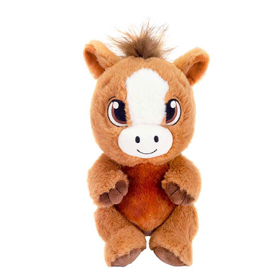 The Swaddle Babies Cuddle Horse is a cute brown plush horse with big embroidered eyes, a white facial patch, a tufted mane, and a sweet smile—perfect for snuggles and designed to delight little ones.