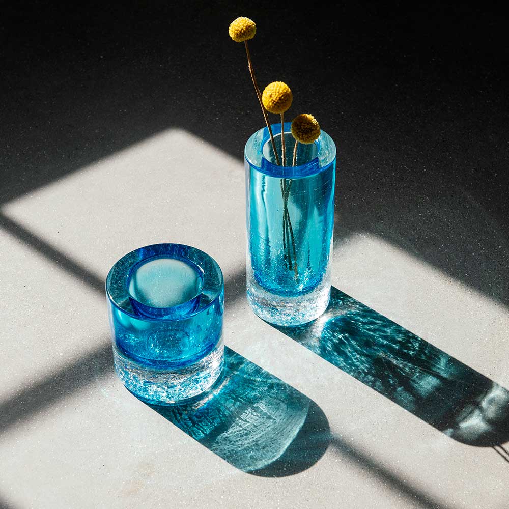 Crackle Vase Short - Blue