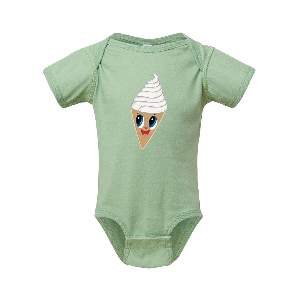 Dress your little one in the Greenfield Village Happy Cone Infant Onesie Bodysuit, featuring a cute cartoon ice cream cone—perfect for outings to Greenfield Village or your favorite frozen custard shop.