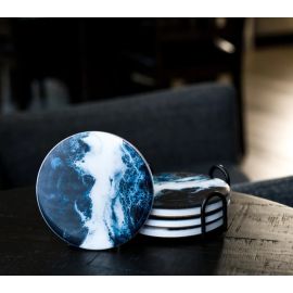 Ceramic & Resin Coasters - Navy White Metallic